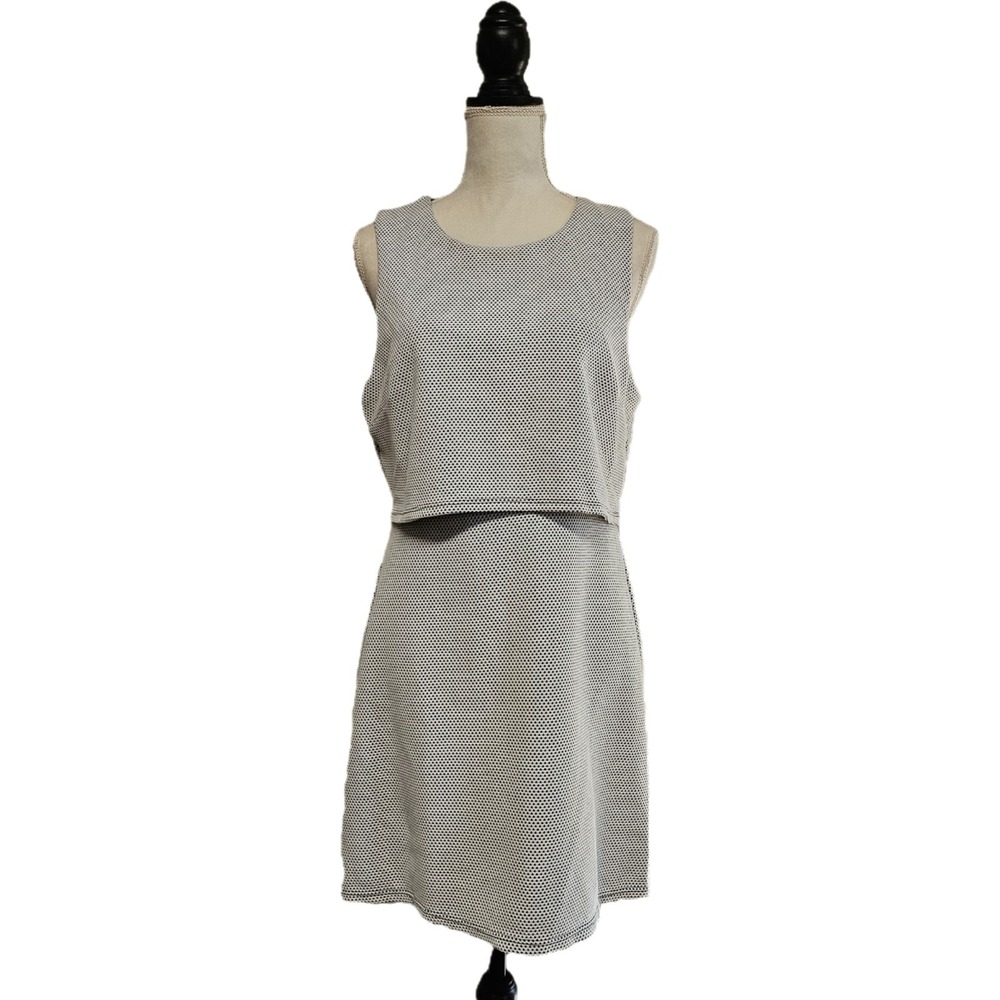 NWT Miss Selfridge Black & White Textured‎ Dot Layered Sleeveless Dress Size 10